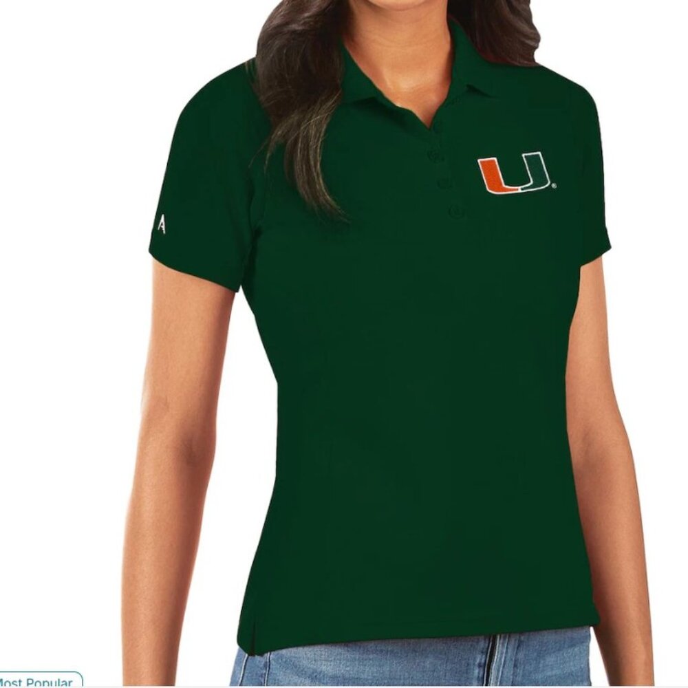 Women's Antigua Green Miami Hurricanes Legacy Pique Polo - M
